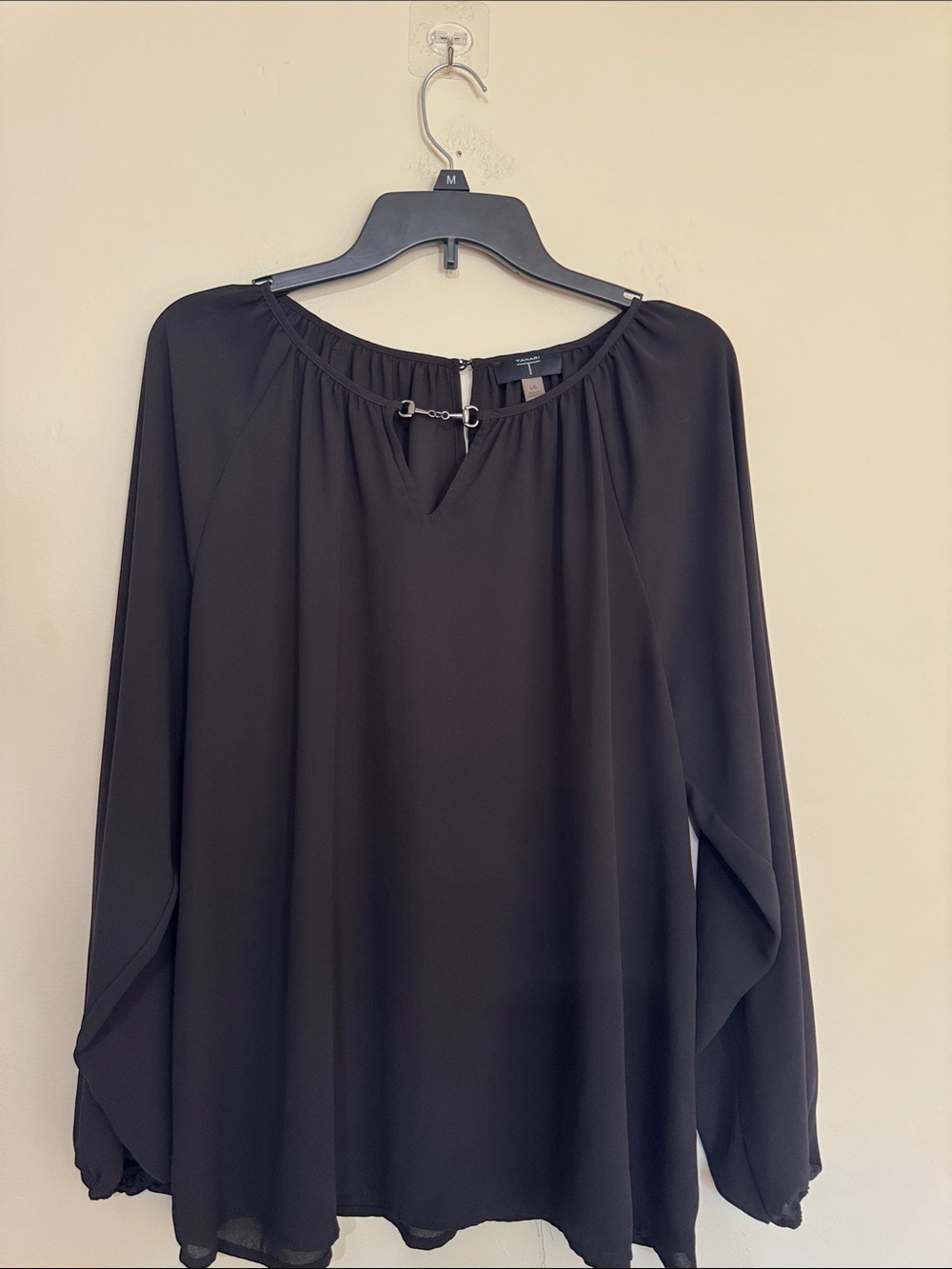 Tahari Black Long-Sleeve Keyhole Tunic with Silver Hardware